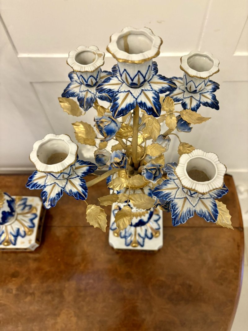 Outstanding Quality Large Antique Victorian French Porcelain and Gilded Metal Clock Set - Image 13